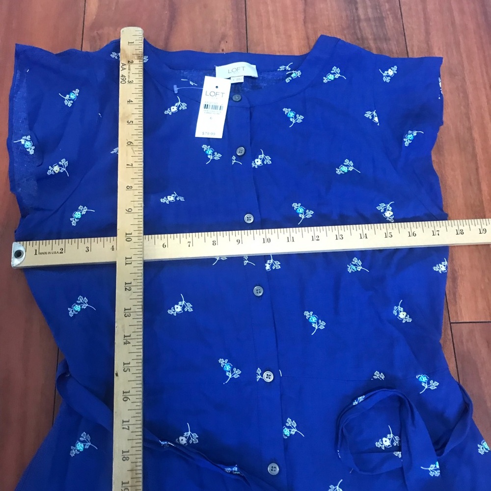 LOFT Royal Blue Floral Button-Front Tie-Waist Dress size 6 - Picture 4 of 16